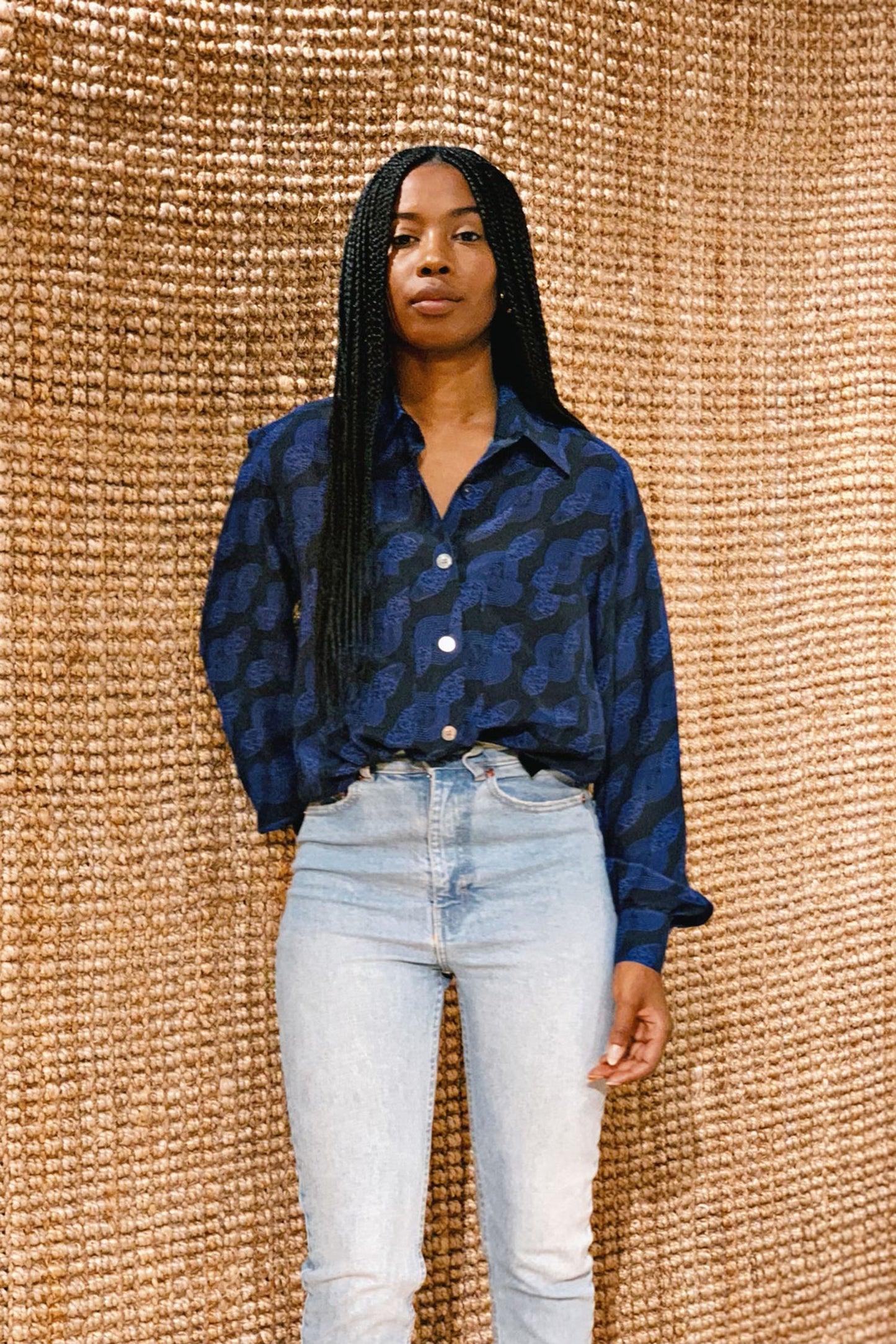 NANA SILK SHIRT - SIMPLE MOTIF TRUE BLUE