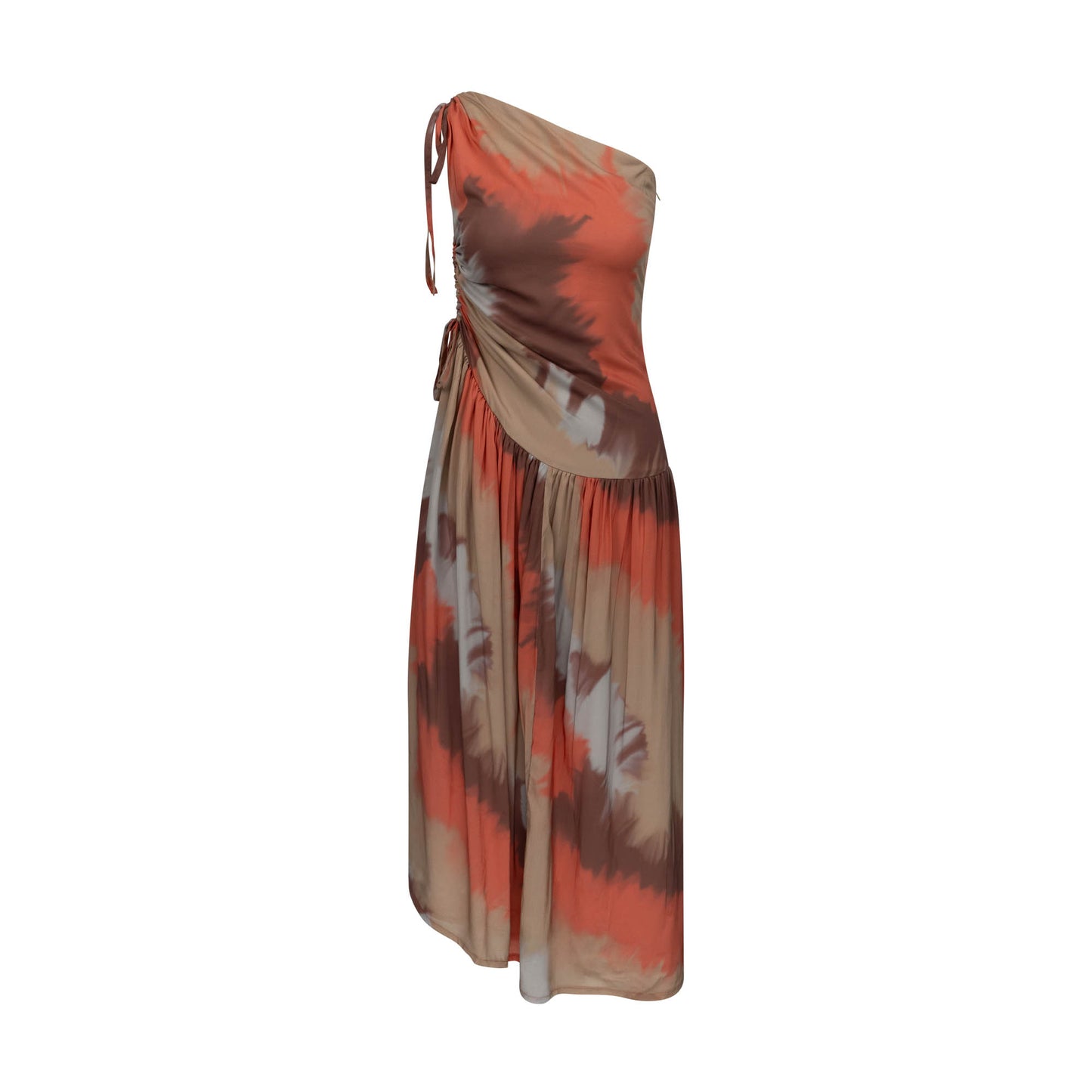 ELLIE ONE SHOULDER DROP WAIST DRESS - AURA TERACOTTA DREAM